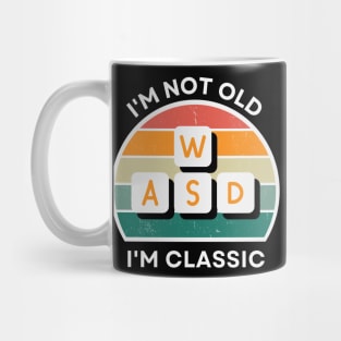 I'm not old, I'm Classic | WASD | Retro Hardware | Vintage Sunset | Grayscale | '80s '90s Video Gaming Mug